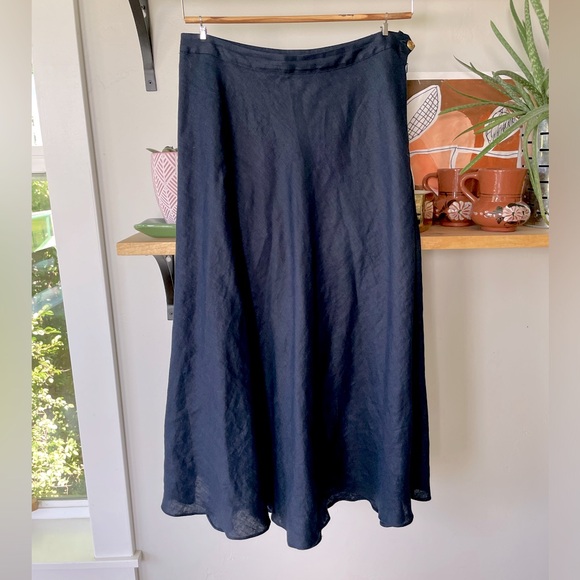 Chaps Navy Blue Linen Fully Lined Maxi Skirt Size 4 - Picture 1 of 8